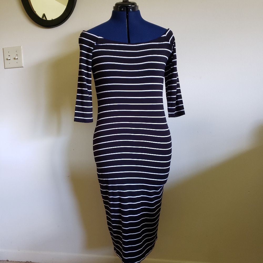 Striped off-shoulder wiggle dress